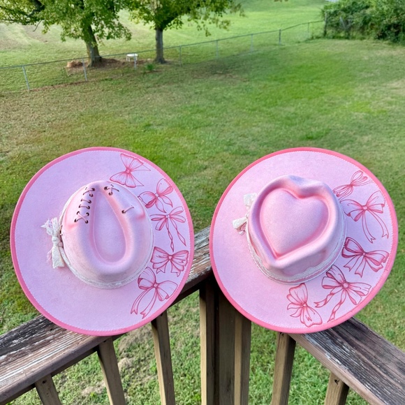 Hand Burned Bows on Pink Began Suede Rancher Hats - Picture 5 of 5